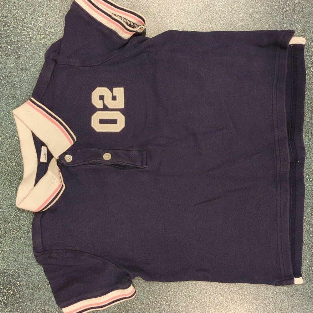 Janie and Jack Navy Polo with white and pink accents size 3